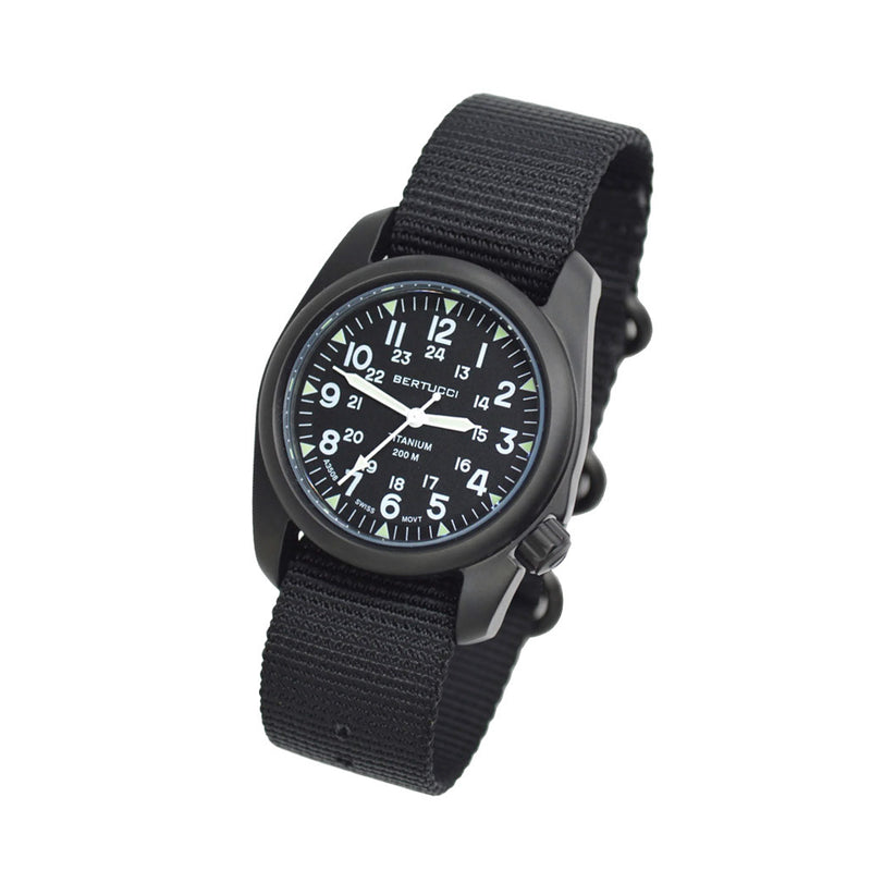 Bertucci A-2T Vintage Black Titanium Watch with Black Nylon Strap #12027