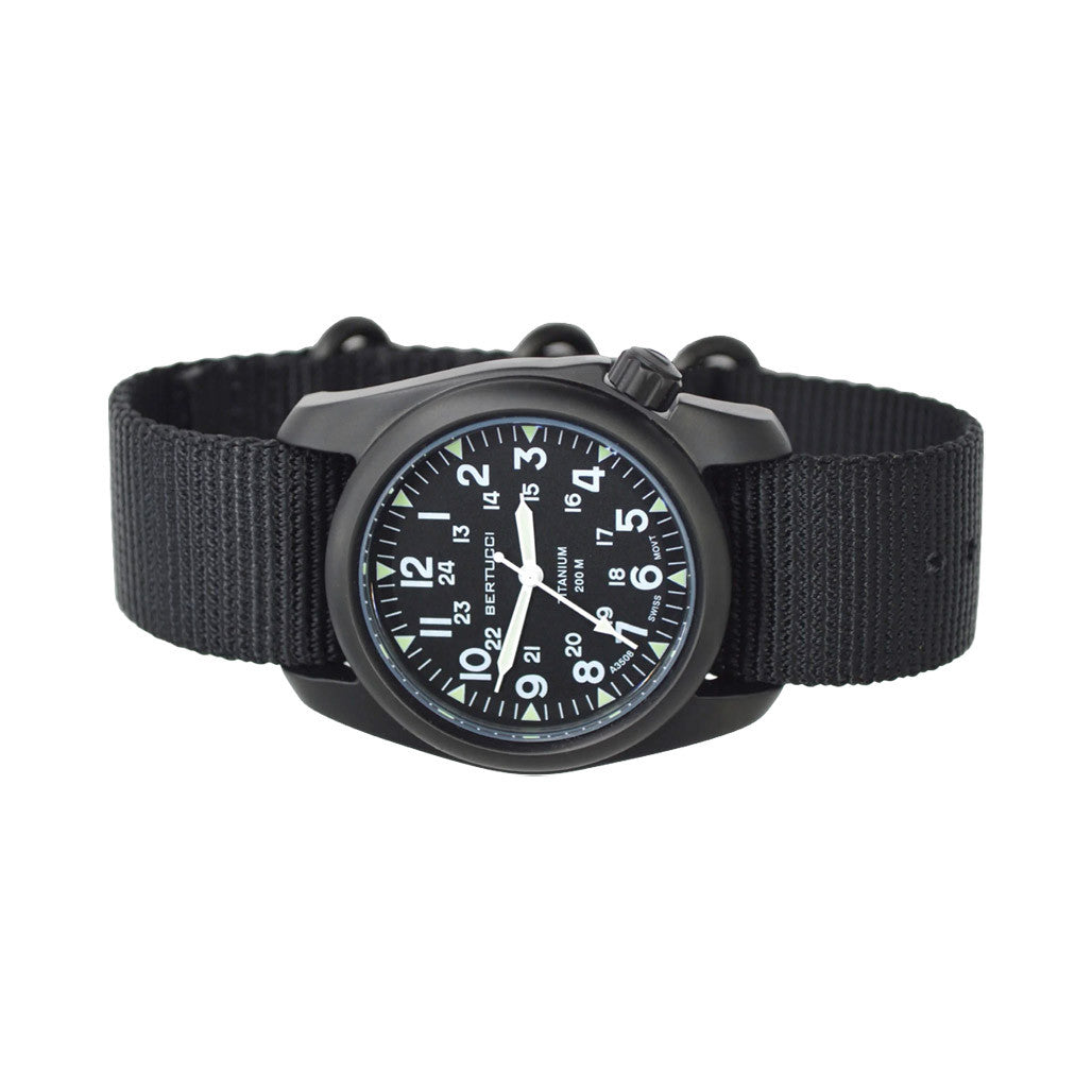 Bertucci A-2T Vintage Black Titanium Watch with Black Nylon Strap