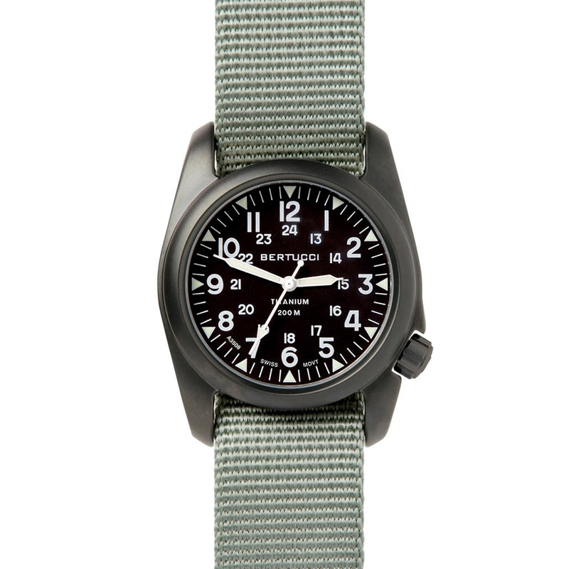 Bertucci A-2T Vintage Black Titanium Watch with Olive Drab Nylon Strap #12028