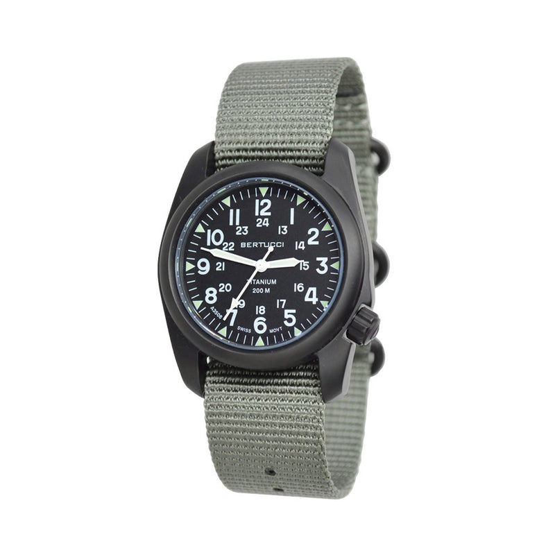 Bertucci A-2T Vintage Black Titanium Watch with Olive Drab Nylon Strap #12028