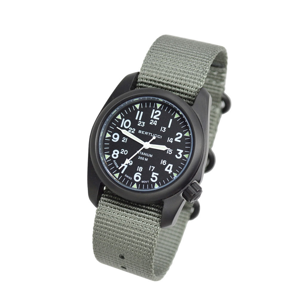 Bertucci A-2T Vintage Black Titanium Watch with Olive Drab Nylon