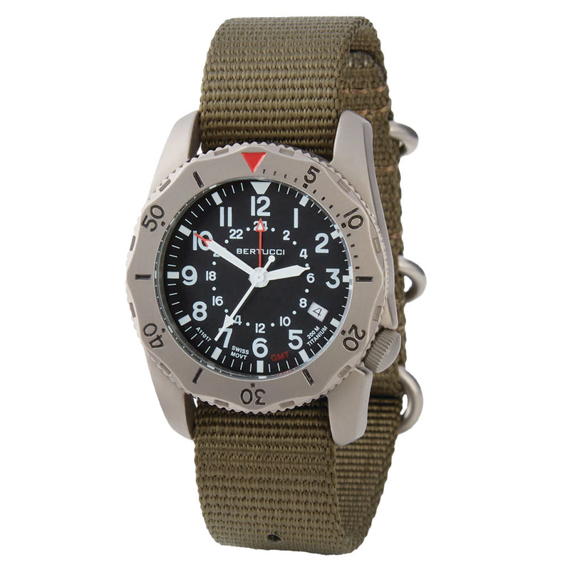 Bertucci A-2TR Field Pro GMT Black Dial with Olive Nylon Strap #12118