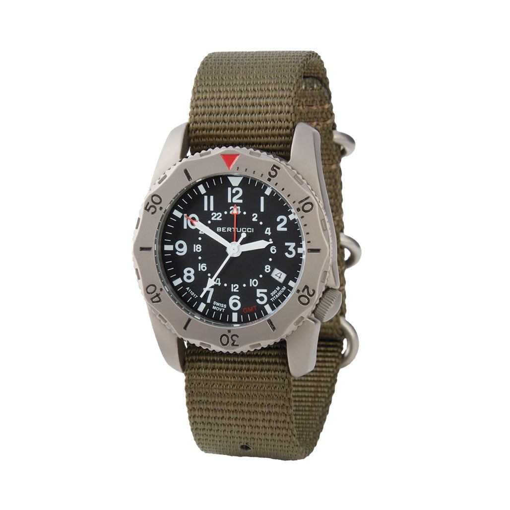 Bertucci A-2TR Field Pro GMT Black Dial with Olive Nylon Strap