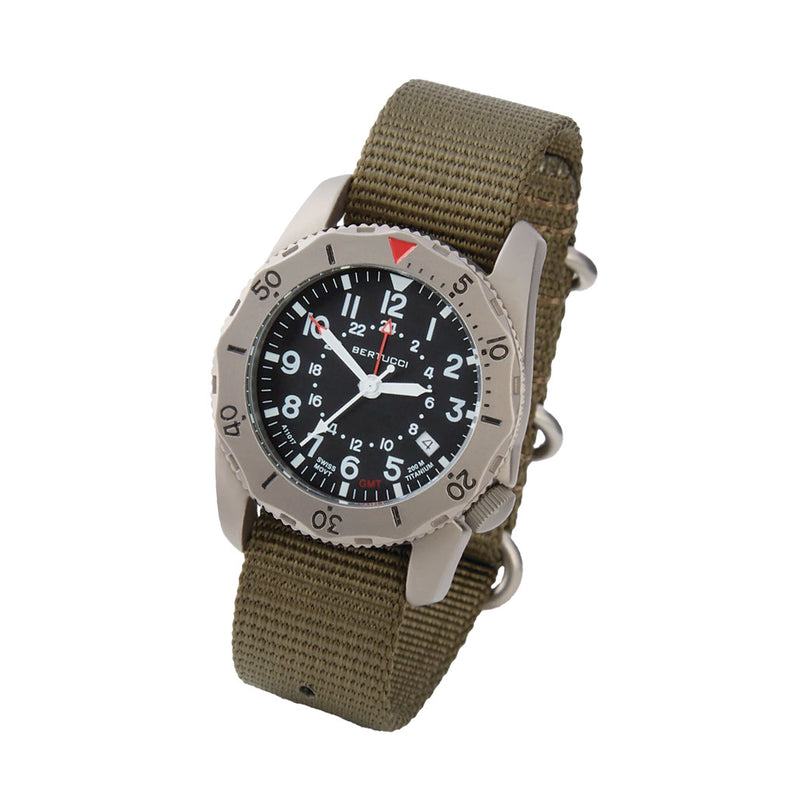 Bertucci A-2TR Field Pro GMT Black Dial with Olive Nylon Strap #12118