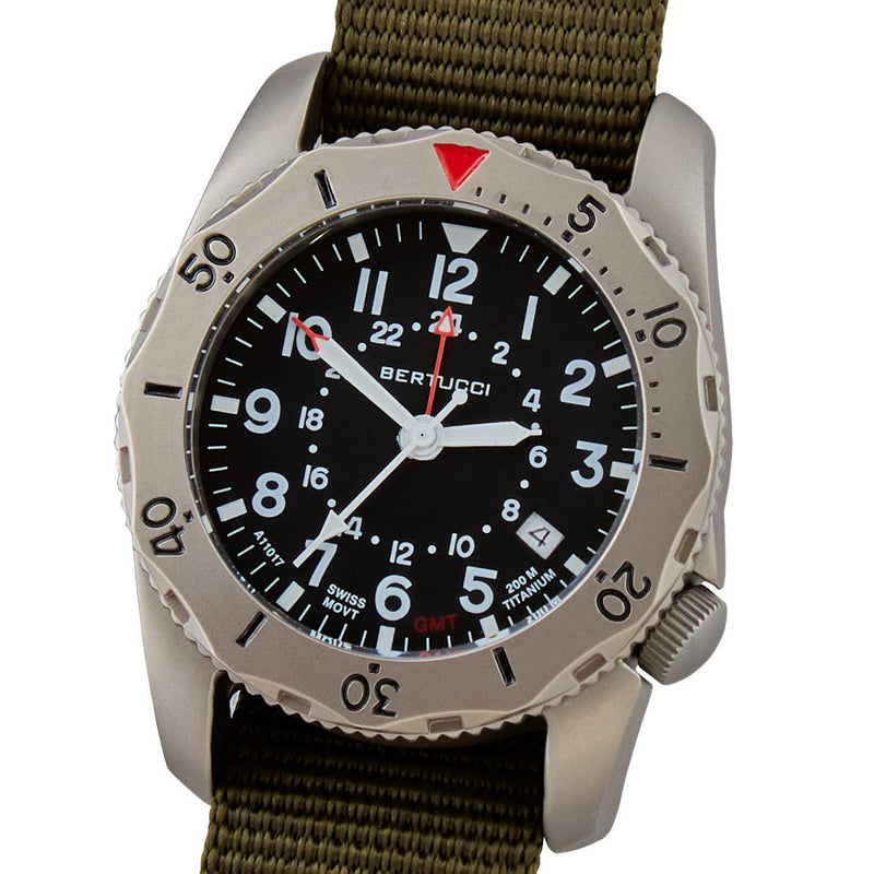 Bertucci A-2TR Field Pro GMT Black Dial with Olive Nylon Strap #12118
