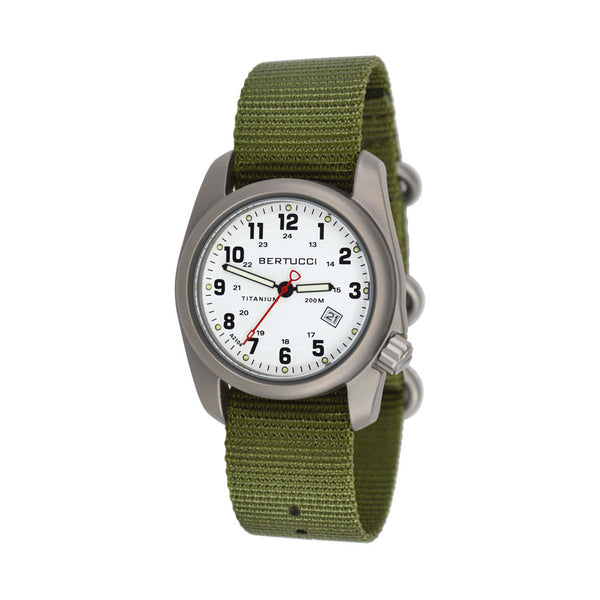 Bertucci A-2T White Dial Titanium Watch with Olive Nylon Strap #12121