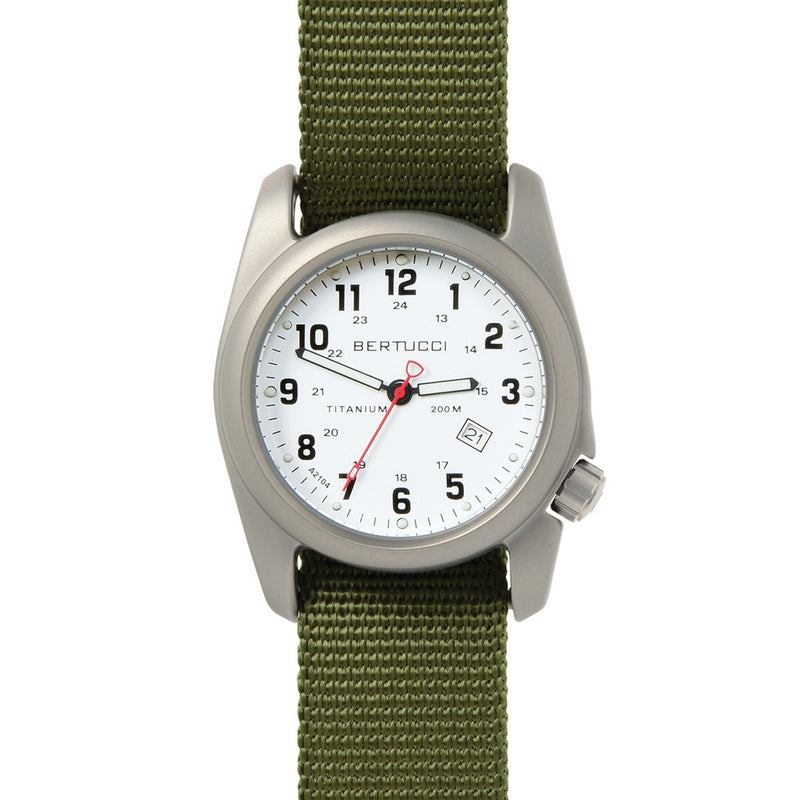 Bertucci A-2T White Dial Titanium Watch with Olive Nylon Strap #12121