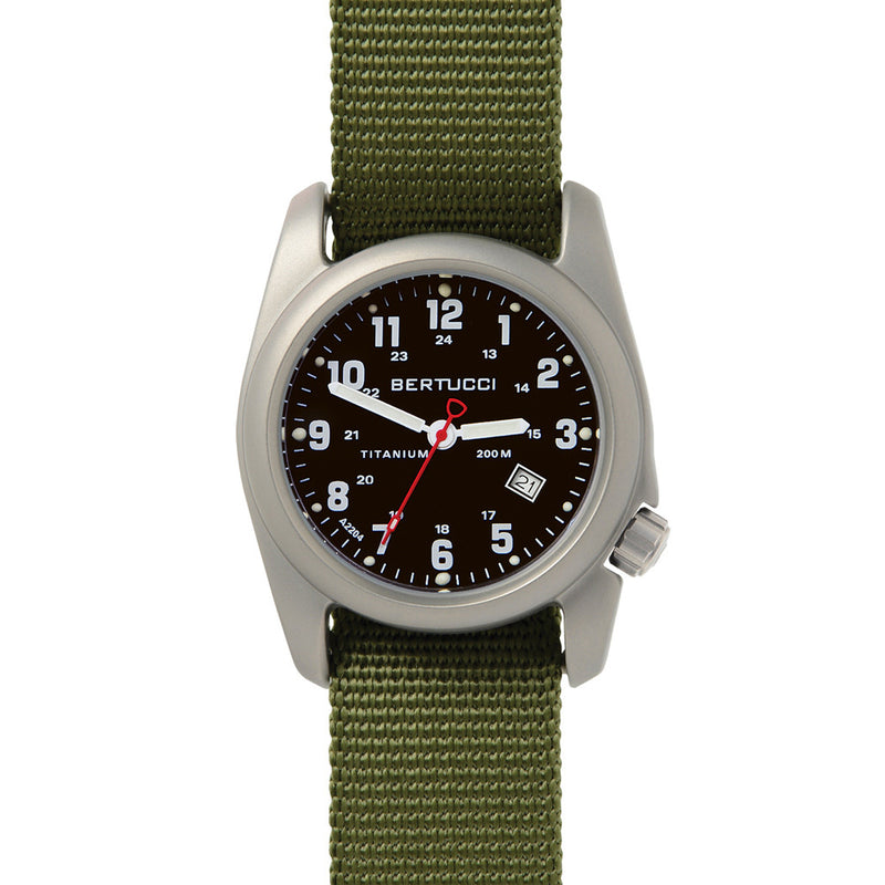 Bertucci A-2T Black Dial Titanium Watch with Olive Nylon Strap #12122