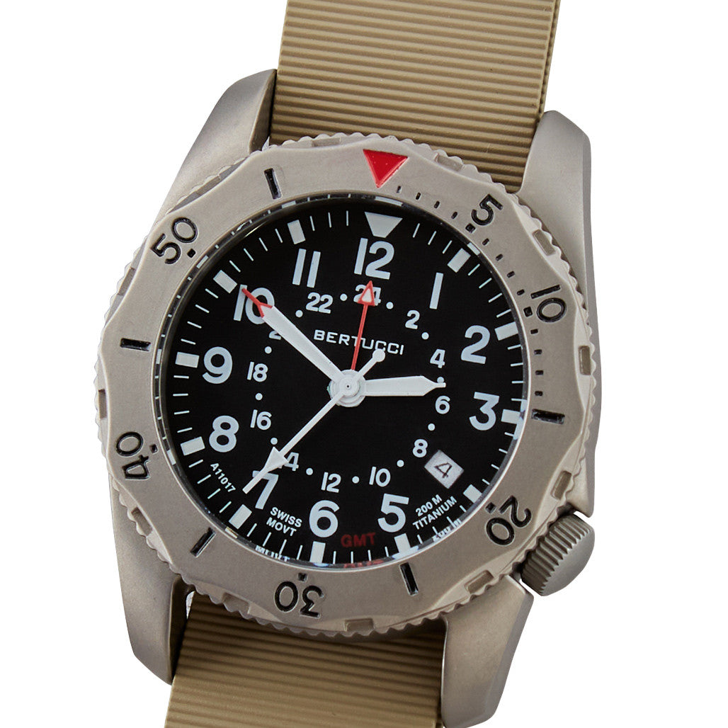 Bertucci A-2TR Field Pro GMT Black Dial with Khaki Rubber Strap