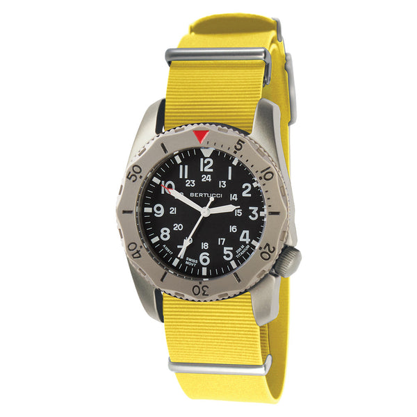 Bertucci A-2TR Field Pro Black Dial Watch with Yellow Italian Strap #12146