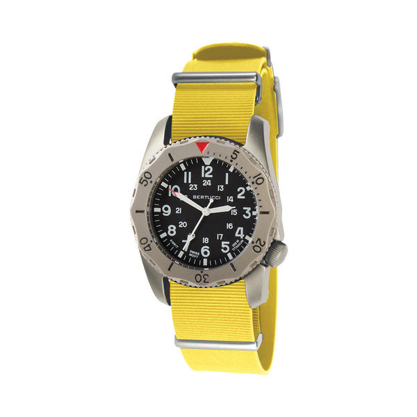 Bertucci A-2TR Field Pro Black Dial Watch with Yellow Italian Strap #12146