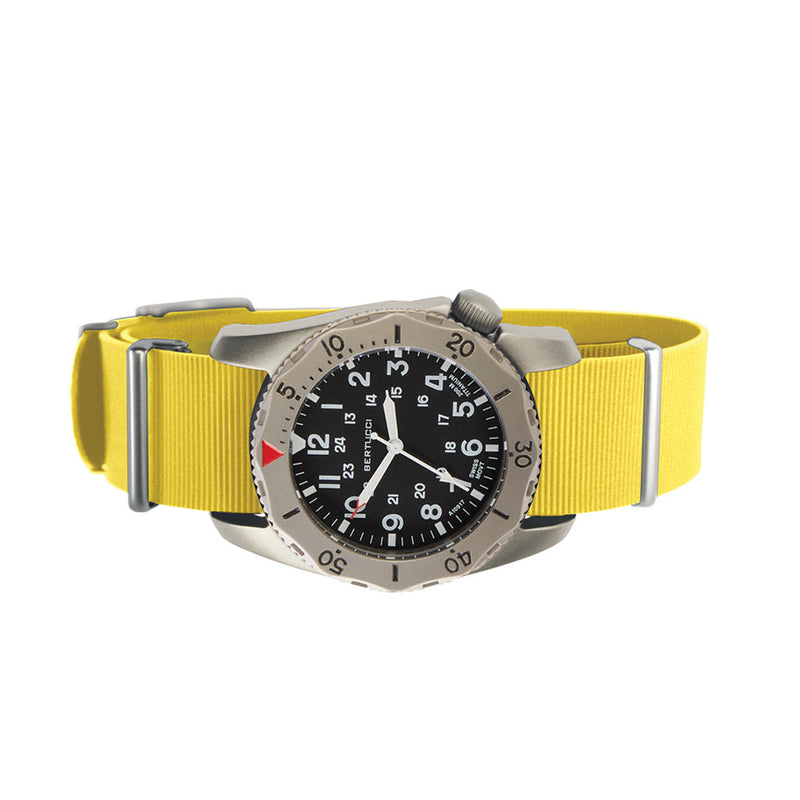 Bertucci A-2TR Field Pro Black Dial Watch with Yellow Italian Strap #12146