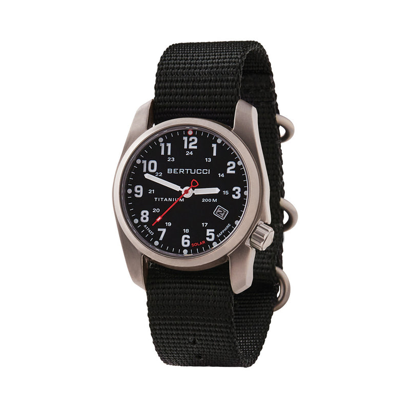 Bertucci A-2T Solar Classic Titanium Field Watch with Black Nylon Strap #12800