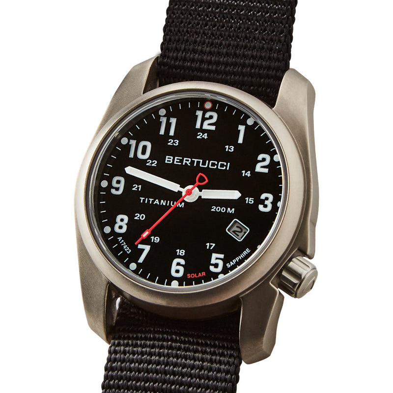 Bertucci A-2T Solar Classic Titanium Field Watch with Black Nylon Strap #12800