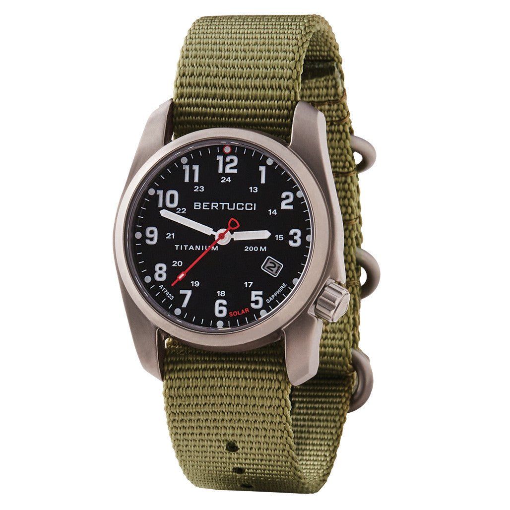 Bertucci A-2T Solar Classic Titanium Field Watch with Green Nylon