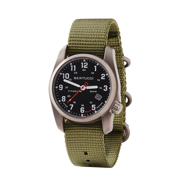 Bertucci A-2T Solar Classic Titanium Field Watch with Green Nylon Strap #12801