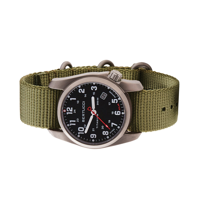 Bertucci A-2T Solar Classic Titanium Field Watch with Green Nylon Strap #12801