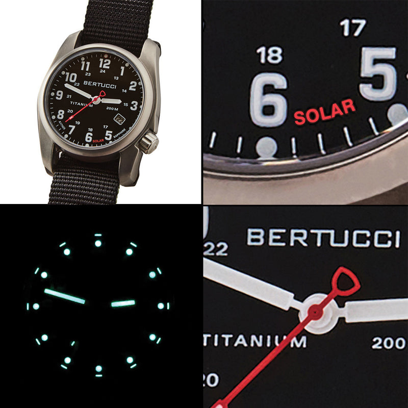 Bertucci A-2T Solar Classic Titanium Field Watch with Green Nylon Strap #12801
