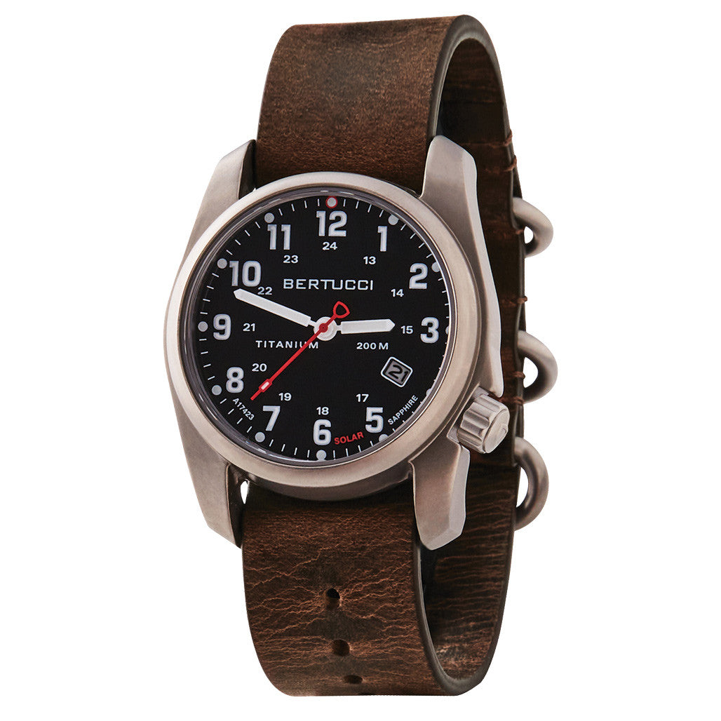 Bertucci A-2T Solar Classic Titanium Field Watch with Brown
