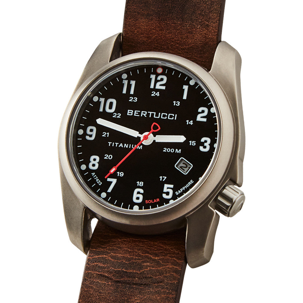 Bertucci A-2T Solar Classic Titanium Field Watch with Brown