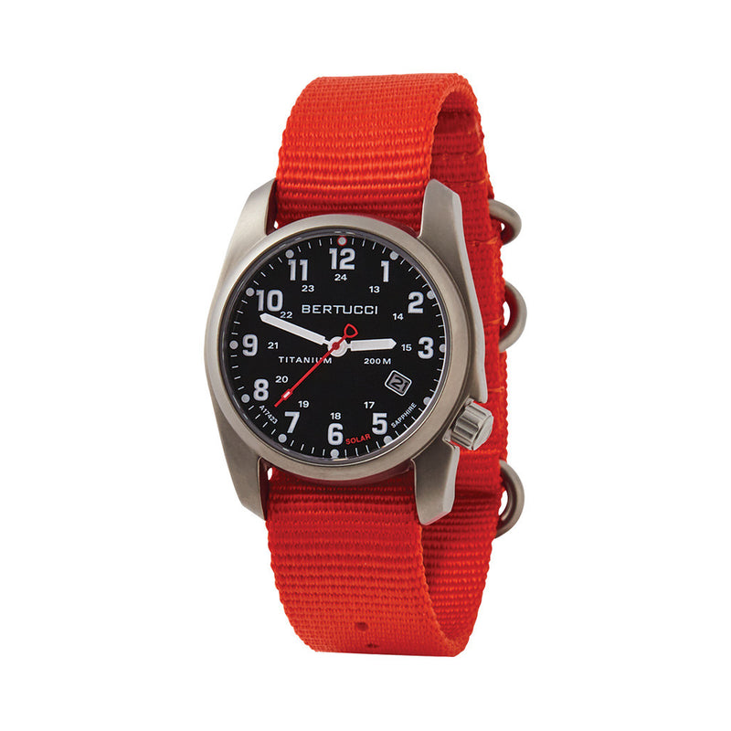 Bertucci A-2T Solar Classic Titanium Field Watch with Orange Nylon Strap #12805