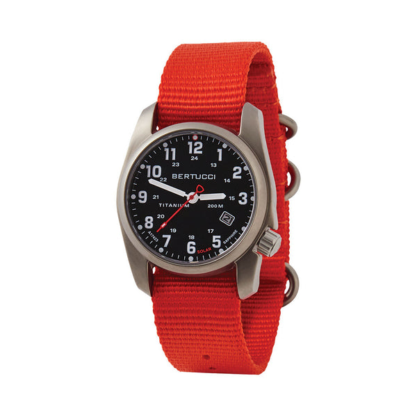 Bertucci A-2T Solar Classic Titanium Field Watch with Orange Nylon Strap #12805