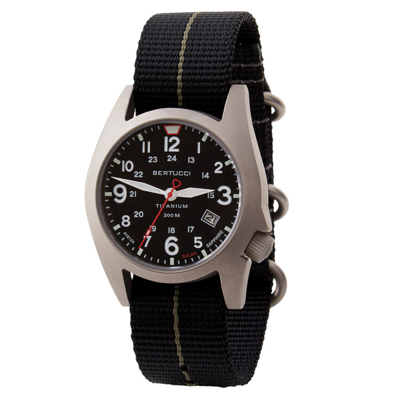Bertucci A-7T Retrospec Solar Titanium Field Watch with Black Nylon Strap #12900