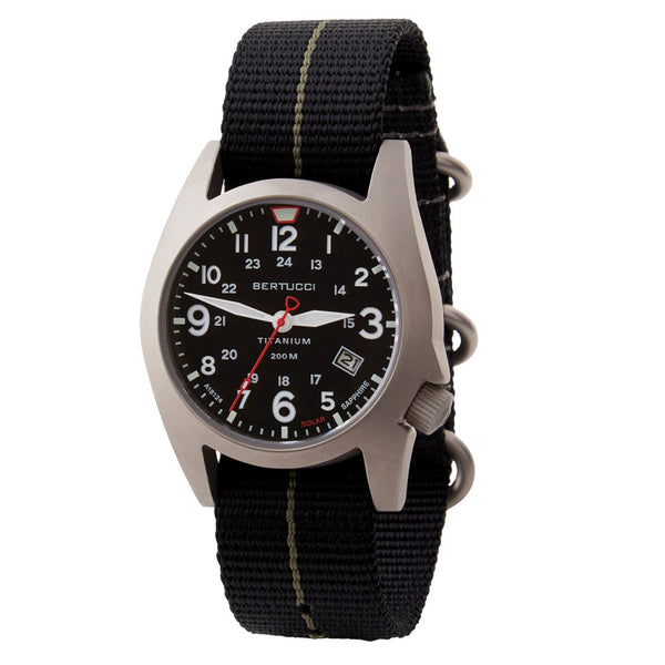 Bertucci A-7T Retrospec Solar Titanium Field Watch with Black Nylon Strap #12900