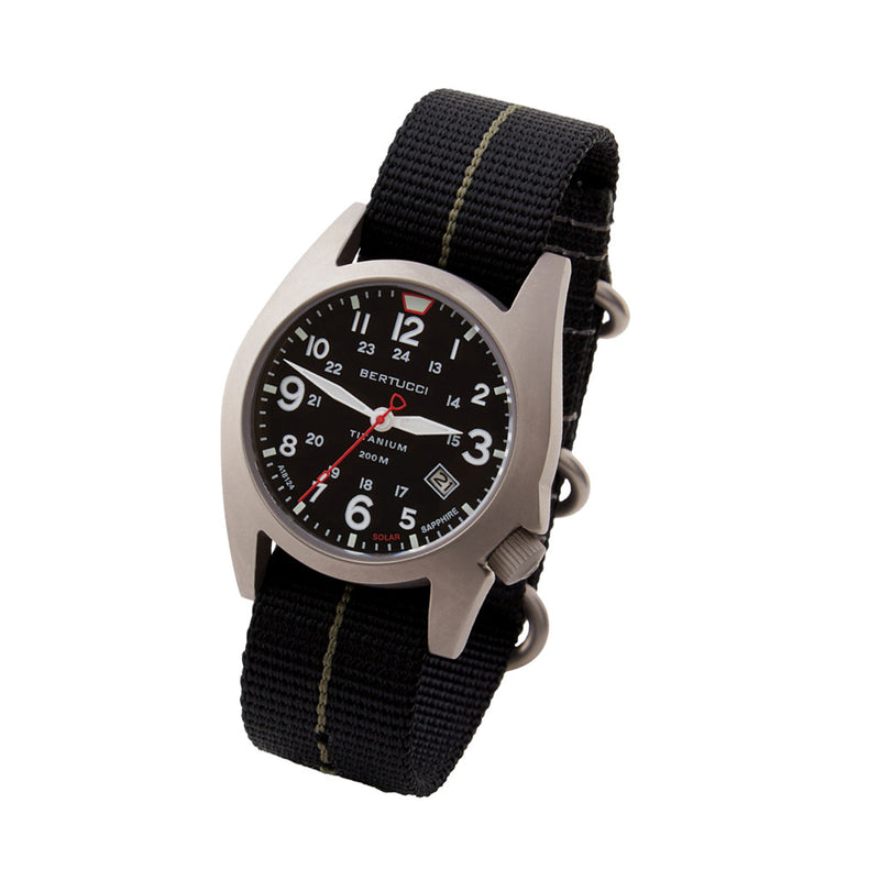 Bertucci A-7T Retrospec Solar Titanium Field Watch with Black Nylon Strap #12900