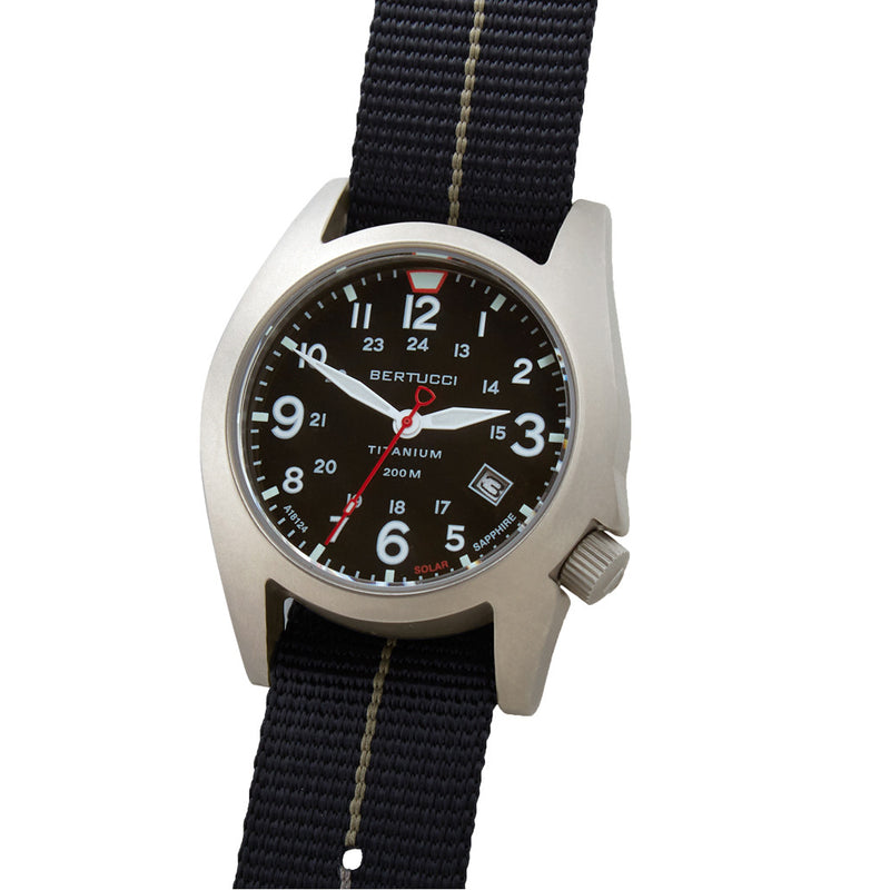 Bertucci A-7T Retrospec Solar Titanium Field Watch with Black Nylon Strap #12900