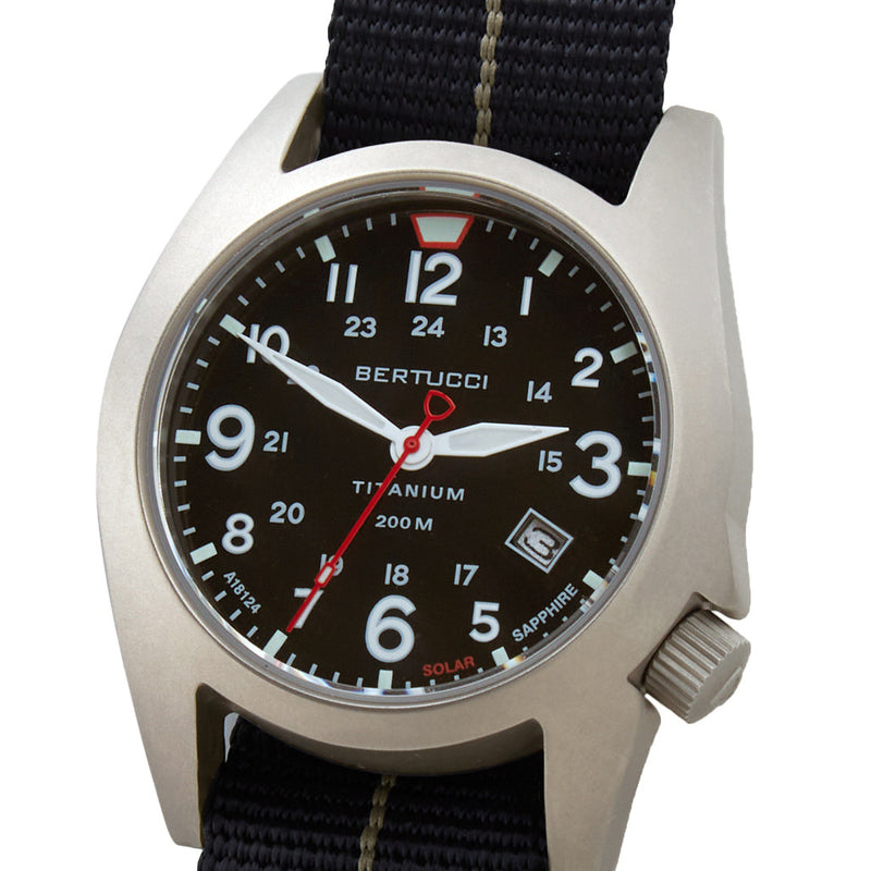 Bertucci A-7T Retrospec Solar Titanium Field Watch with Black Nylon Strap #12900