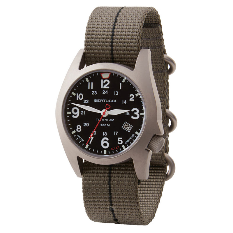 Bertucci A-7T Retrospec Solar Titanium Field Watch with Ghost Grey Nylon Strap #12901