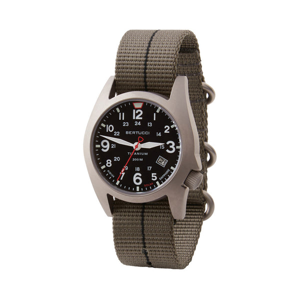 Bertucci A-7T Retrospec Solar Titanium Field Watch with Ghost Grey Nylon Strap #12901
