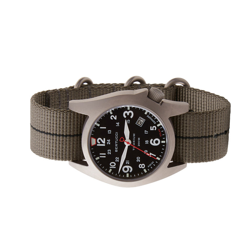 Bertucci A-7T Retrospec Solar Titanium Field Watch with Ghost Grey Nylon Strap #12901