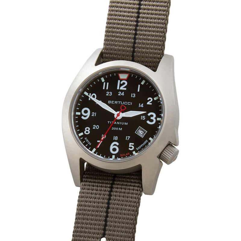 Bertucci A-7T Retrospec Solar Titanium Field Watch with Ghost Grey Nylon Strap #12901