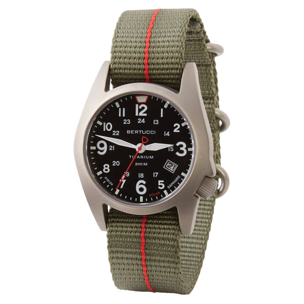 Bertucci A-7T Retrospec Solar Titanium Field Watch with Defender Drab Nylon Strap #12902