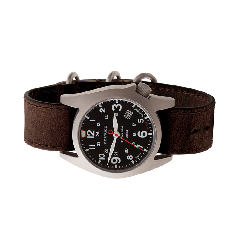 Bertucci A-7T Retrospec Solar Titanium Field Watch with Alpina Brown Leather Strap #12903