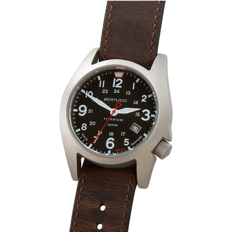 Bertucci A-7T Retrospec Solar Titanium Field Watch with Alpina Brown Leather Strap #12903