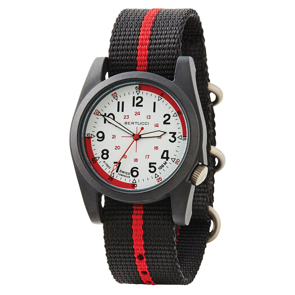 Bertucci A-3P Field Watch with Optic White Dial and Thin Red Line