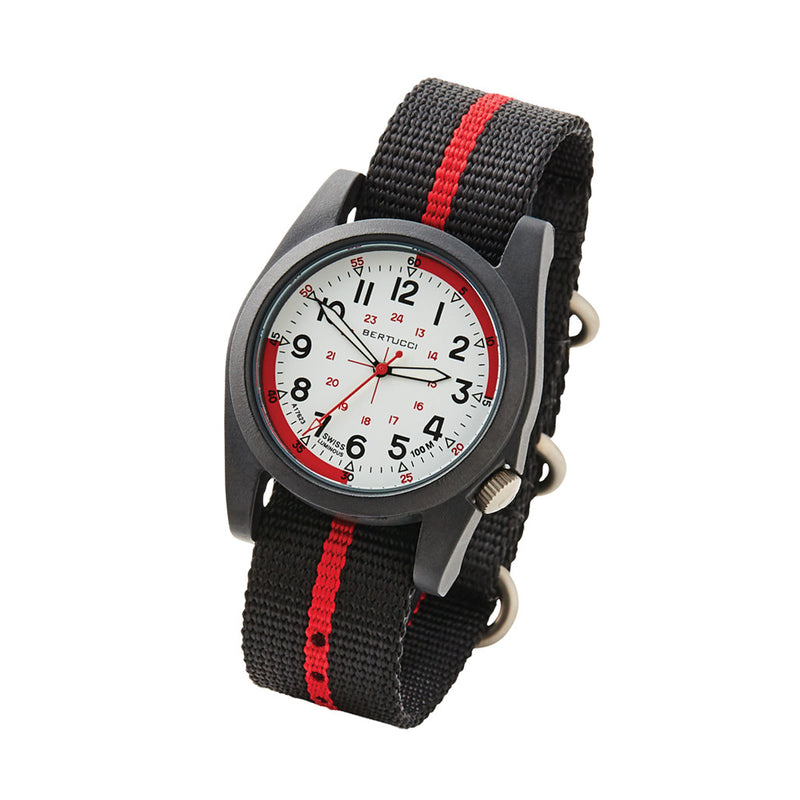Bertucci A-3P Field Watch with Optic White Dial and Thin Red Line Strap #13391