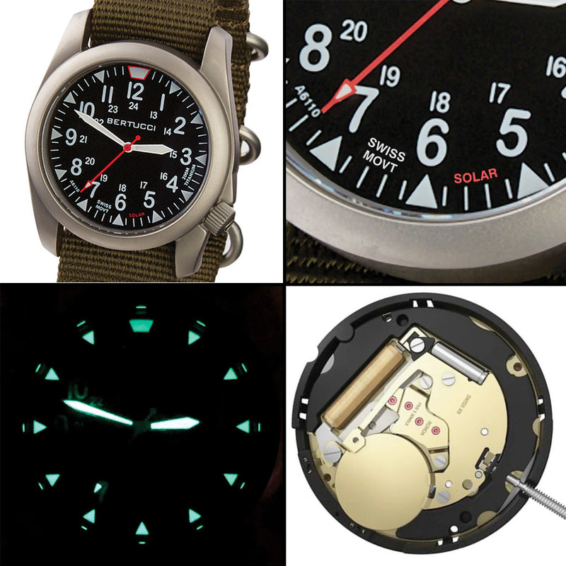 Bertucci A-4TS Super Yankee Solar with Black Dial and Olive Strap #13906