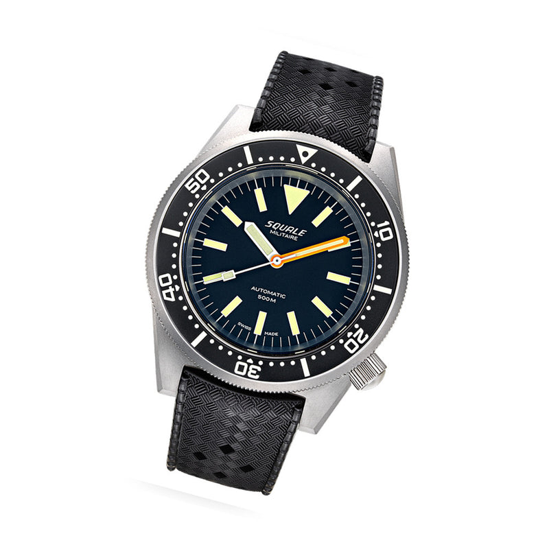 Squale Militaire 500 Meter Swiss Automatic Dive Watch with Blasted Finish Case #1521-026-MIL-B tilt