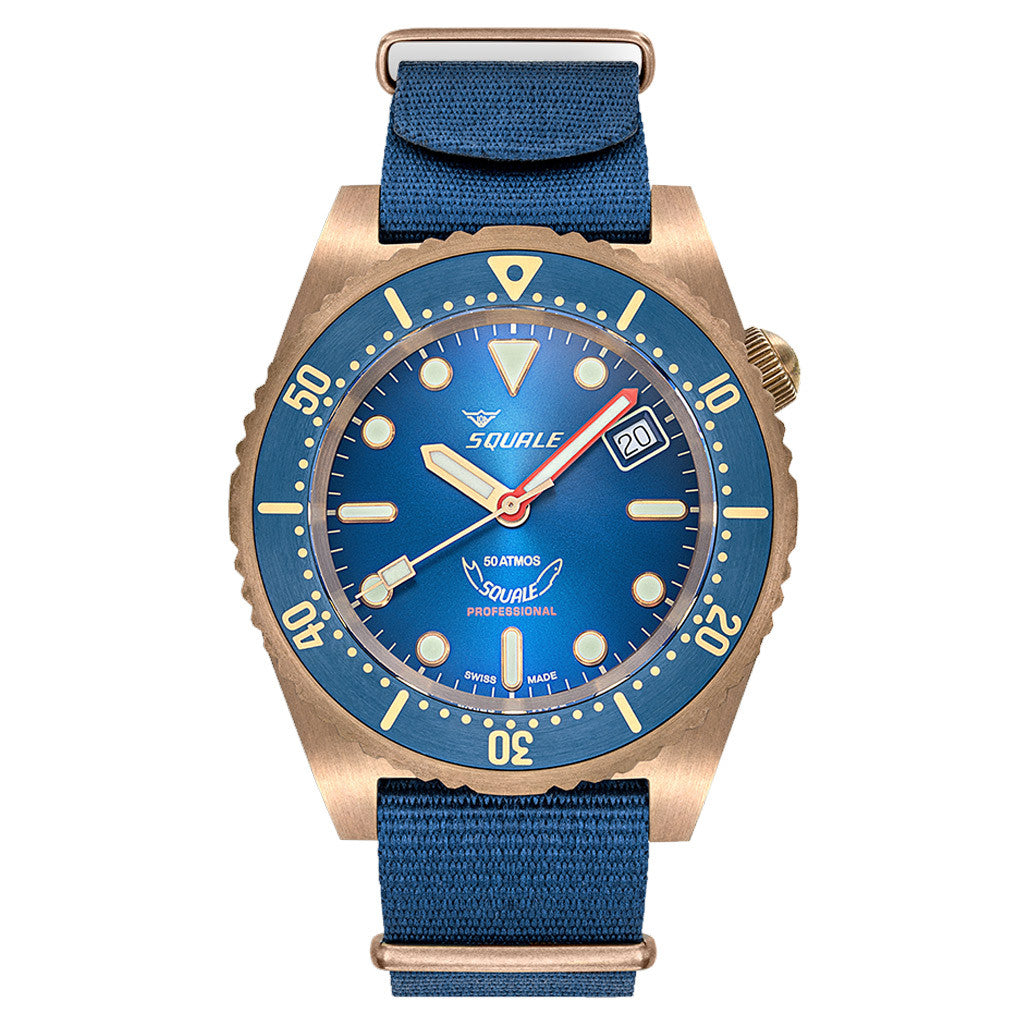 Squale 1521 Bronze Swiss Automatic Dive Watch with Sunburst Blue