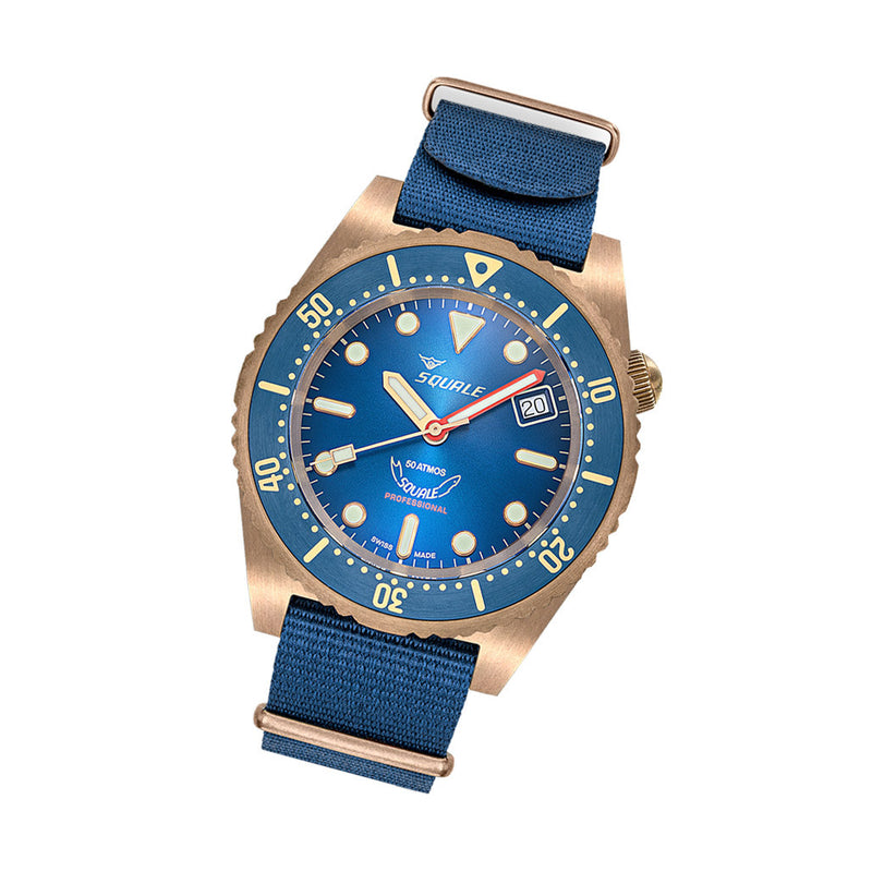 Squale 1521 Bronze Swiss Automatic Dive Watch with Sunburst Blue Dial  #1521BRONBL.BN20