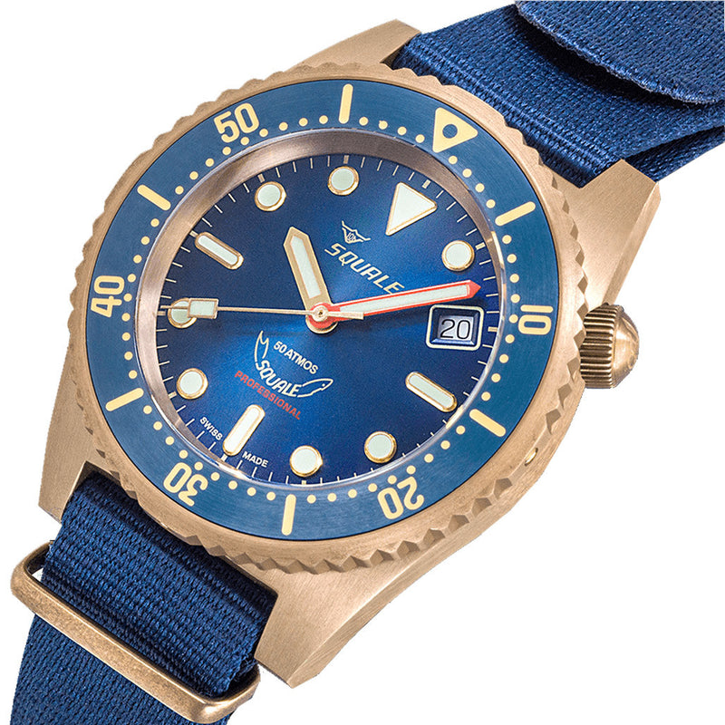 Squale 1521 Bronze Swiss Automatic Dive Watch with Sunburst Blue Dial  #1521BRONBL.BN20