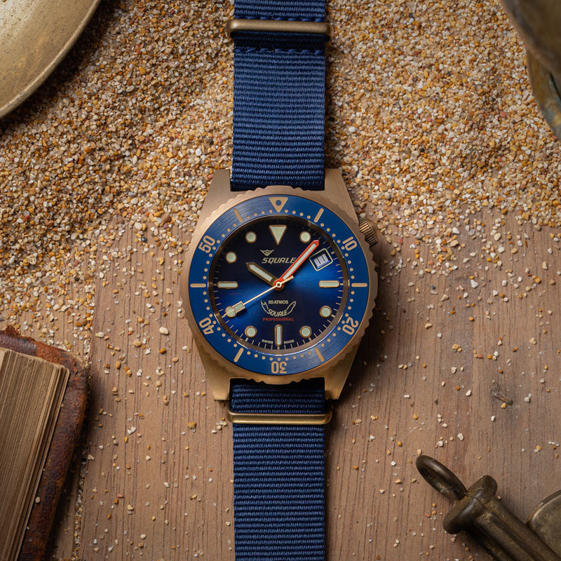 Squale 1521 Bronze Swiss Automatic Dive Watch with Sunburst Blue Dial  #1521BRONBL.BN20