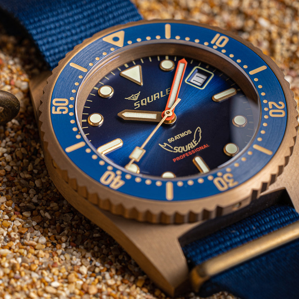 Squale 1521 Bronze Swiss Automatic Dive Watch with Sunburst Blue