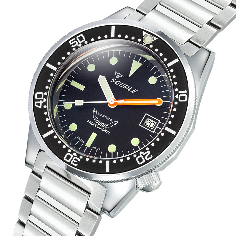 Squale 50 Atmos Swiss Automatic Polished Dive Watch with Black Dial #1521CL.SQ20B