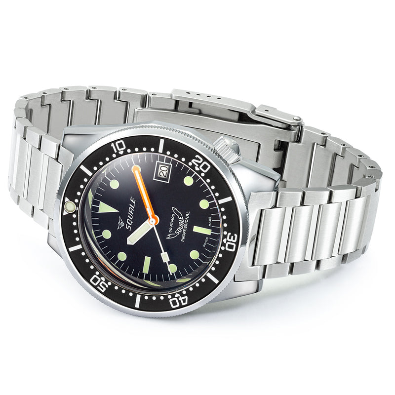 Squale 50 Atmos Swiss Automatic Polished Dive Watch with Black Dial #1521CL.SQ20B