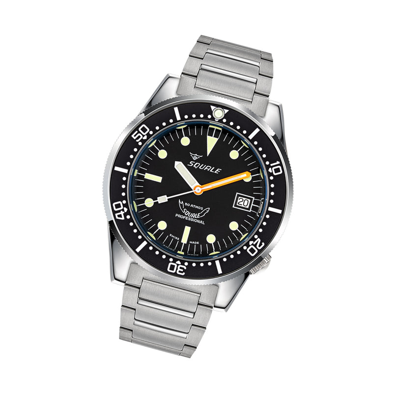 Squale 50 Atmos Swiss Automatic Polished Dive Watch with Black Dial #1521CL.SQ20B